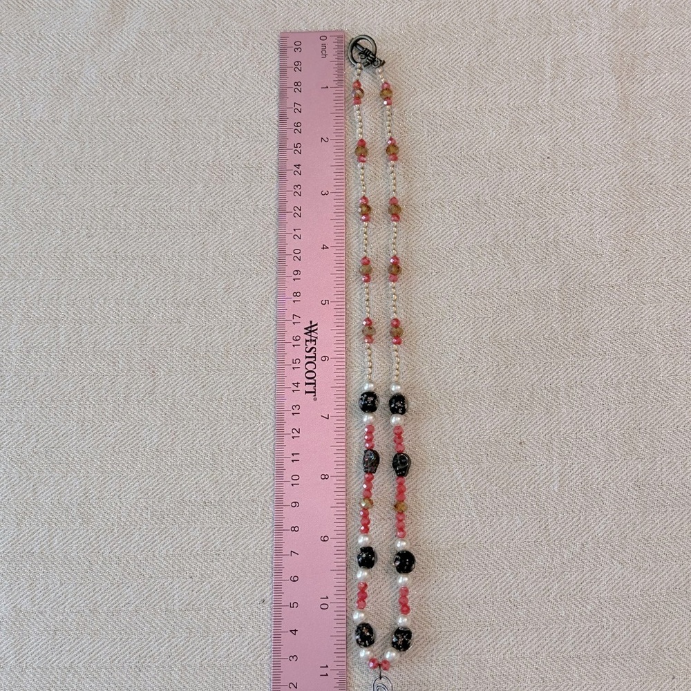 Handmade Skull & Roses Whimsical Necklace, Bracelet & Earrings Set Coral Peach - Picture 5 of 17